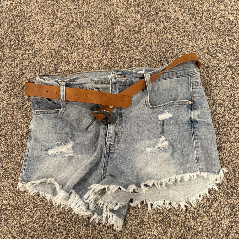 Wallflower Light Blue Jean Shorts with Brown Belt